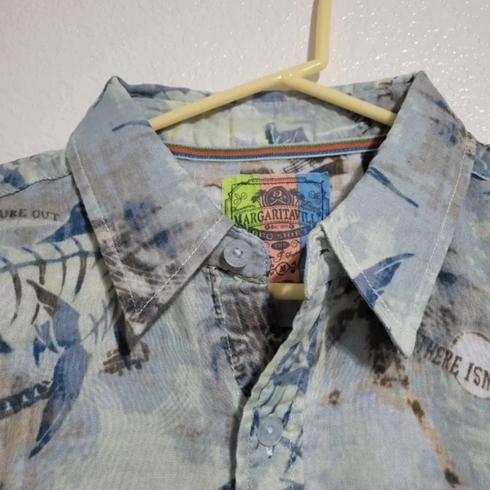 Margaritaville Men's Short Sleeve Perfect‎ Weather Blue Button Front Shirt